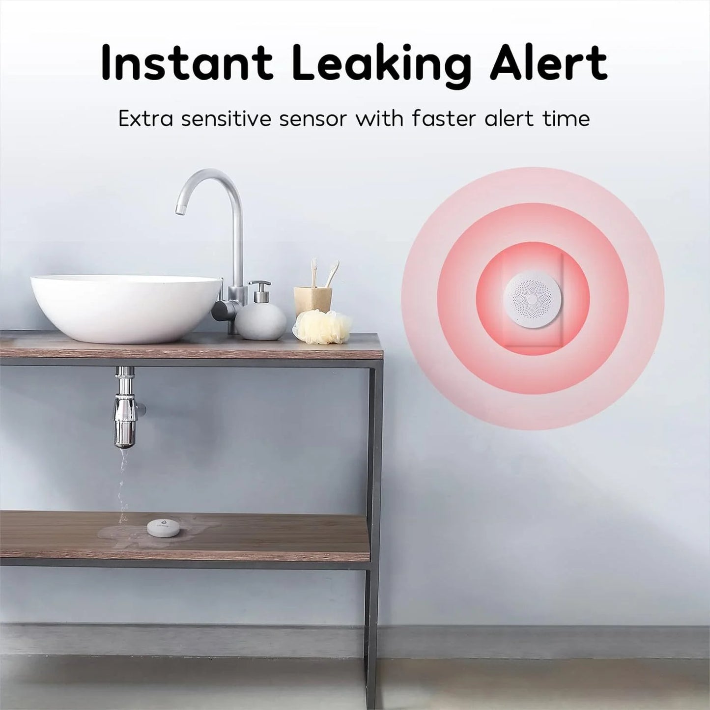 Wi-Fi Water Leak Detector Alarm (3-Pack) w/ Hub | SMS & Email Leak Alerts for Home Safety