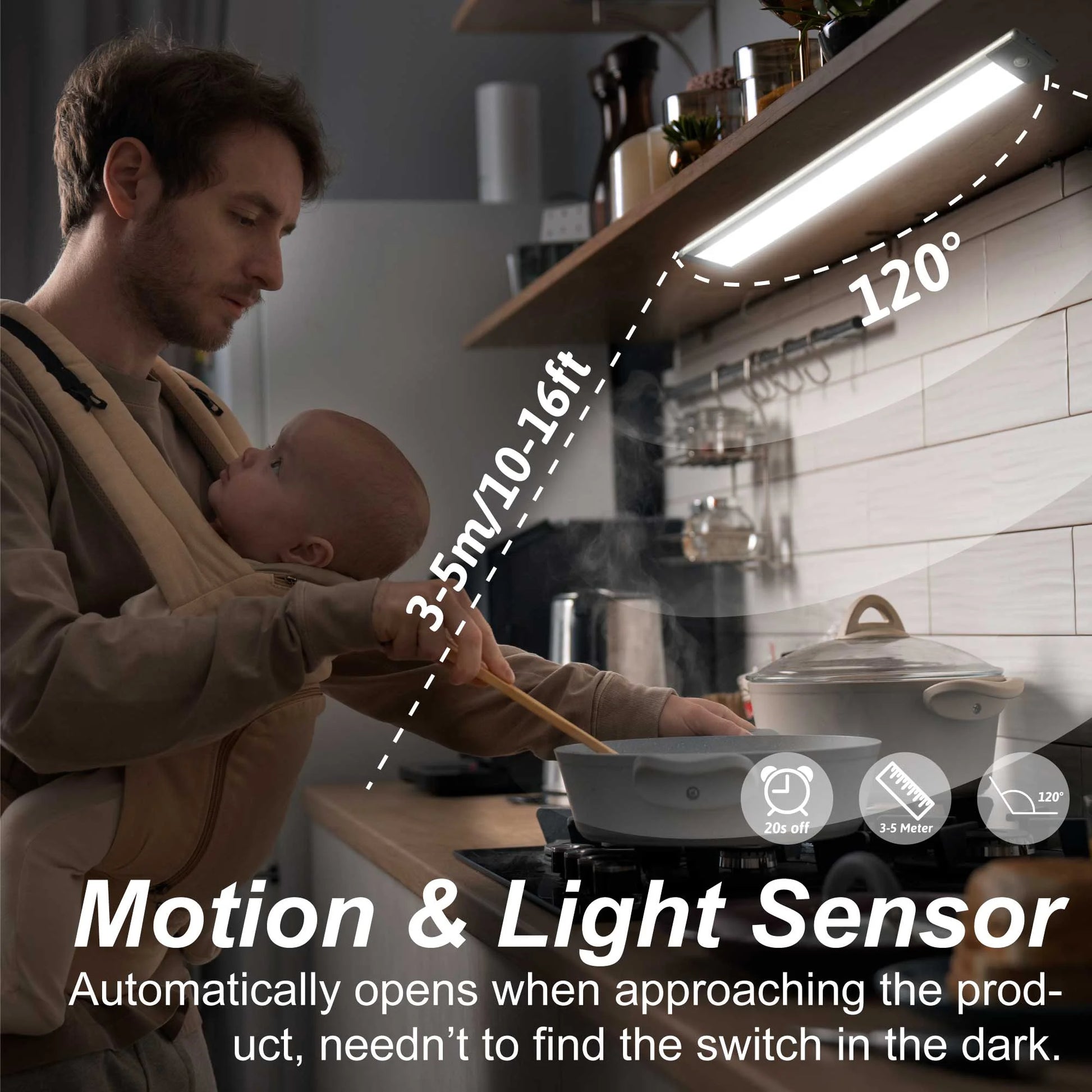 12-inch Wireless Motion Sensor Under Cabinet Light | 54 LED USB Rechargeable