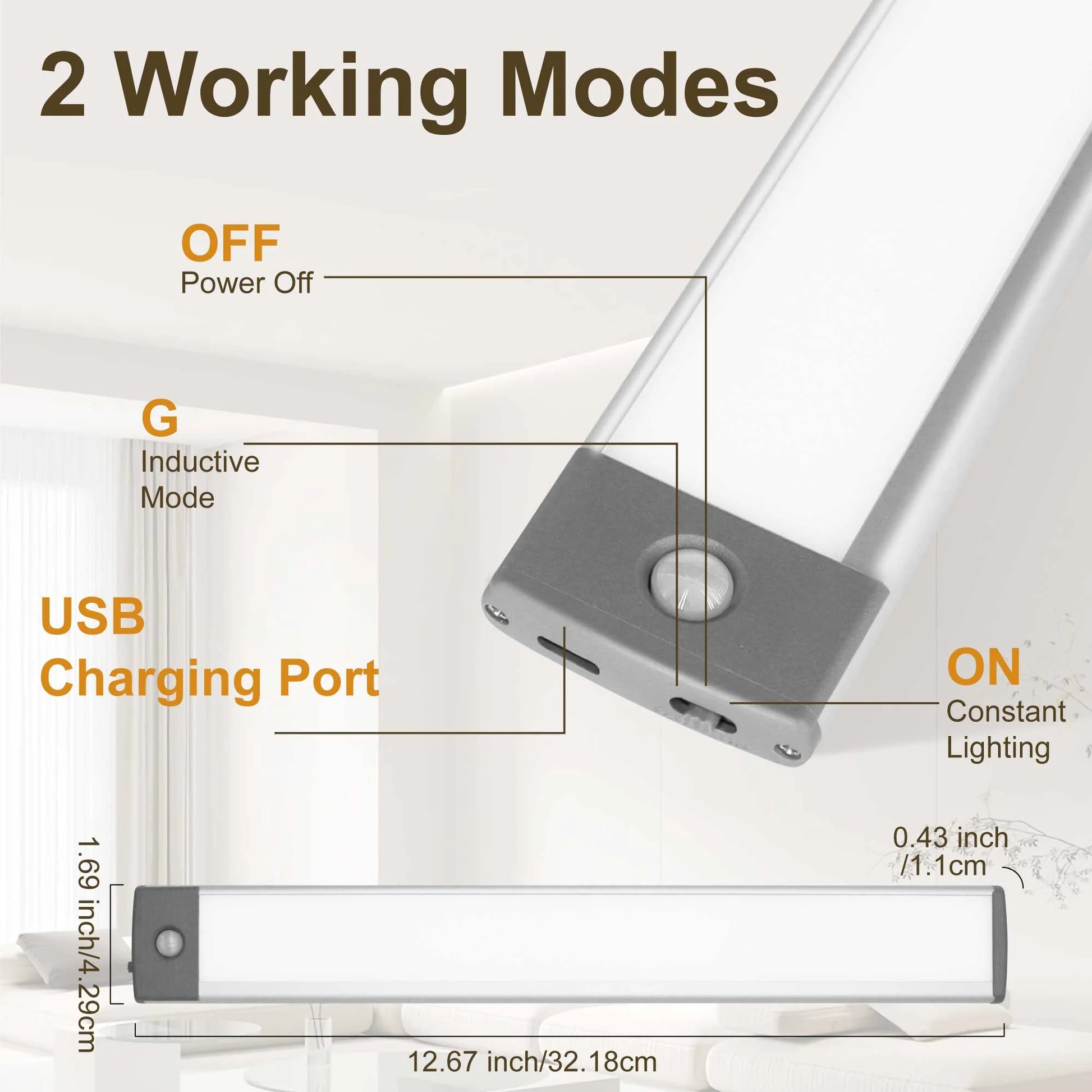 12-inch Wireless Motion Sensor Under Cabinet Light | 54 LED USB Rechargeable