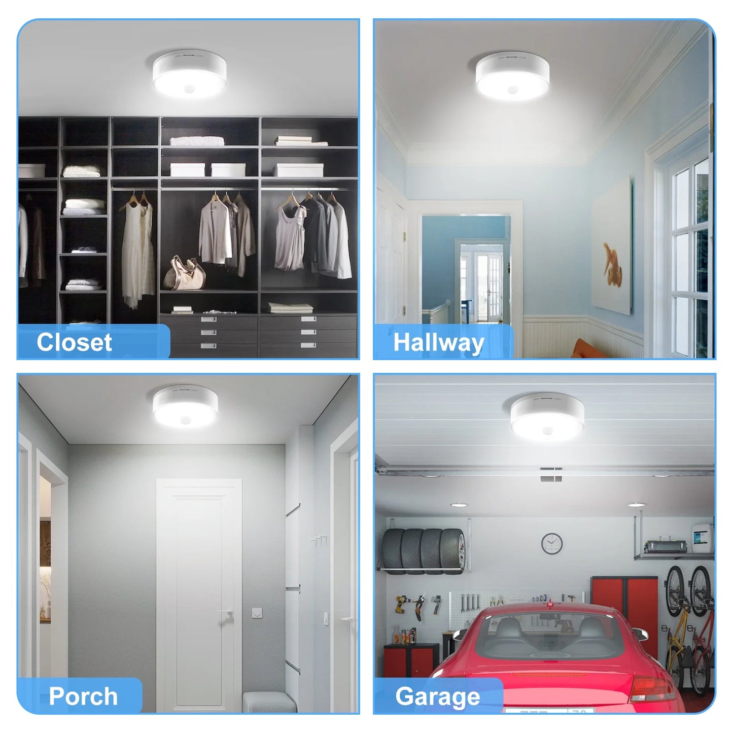 Wireless Motion Sensor LED Ceiling Light | Battery-Powered, Cordless Safety Light