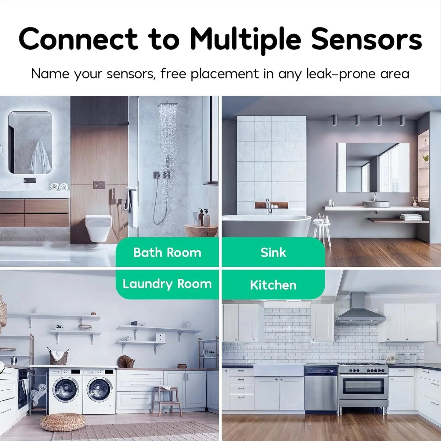 Wi-Fi Water Leak Detector Alarm (3-Pack) w/ Hub | SMS & Email Leak Alerts for Home Safety