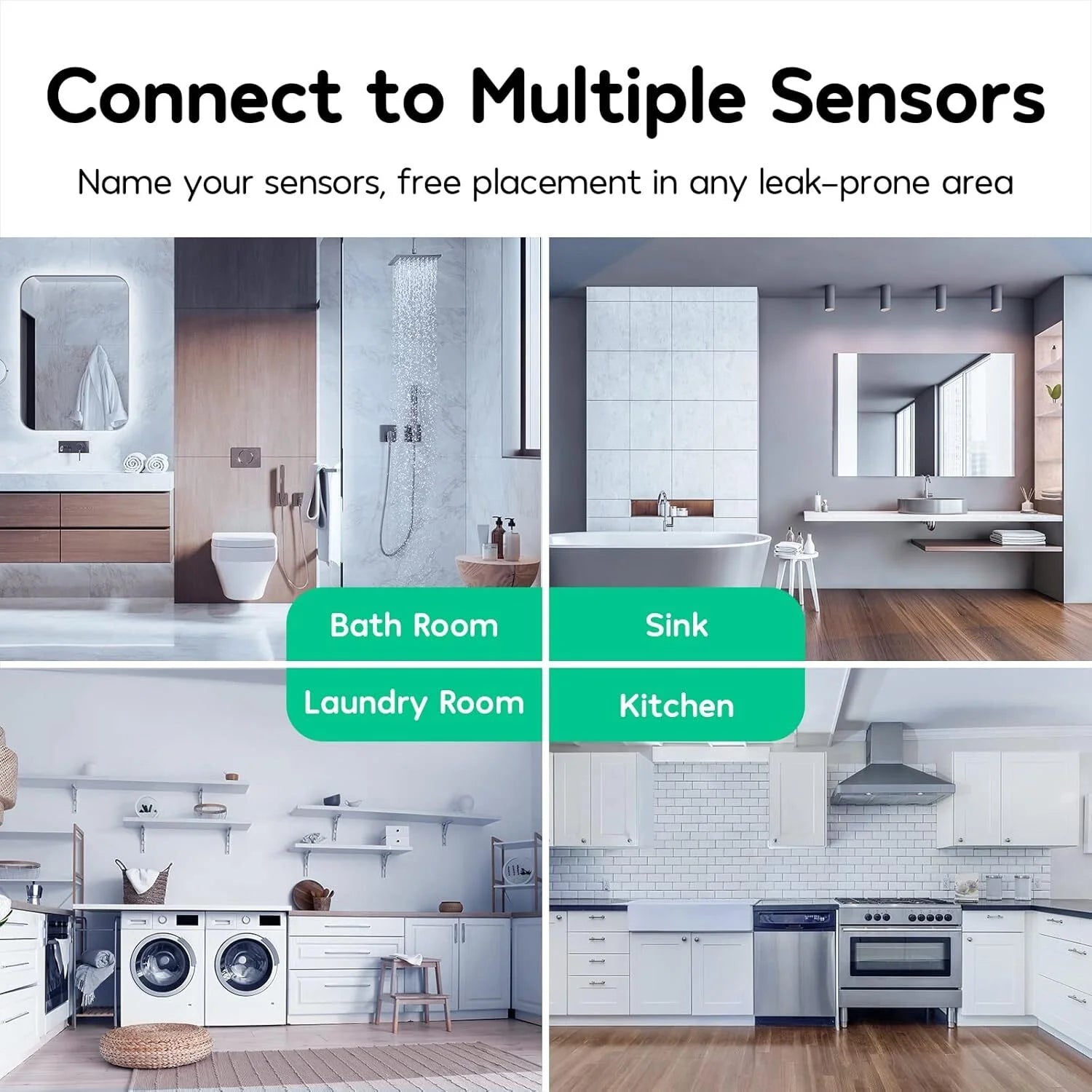 Wi-Fi Water Leak Detector Alarm (3-Pack) w/ Hub | SMS & Email Leak Alerts for Home Safety