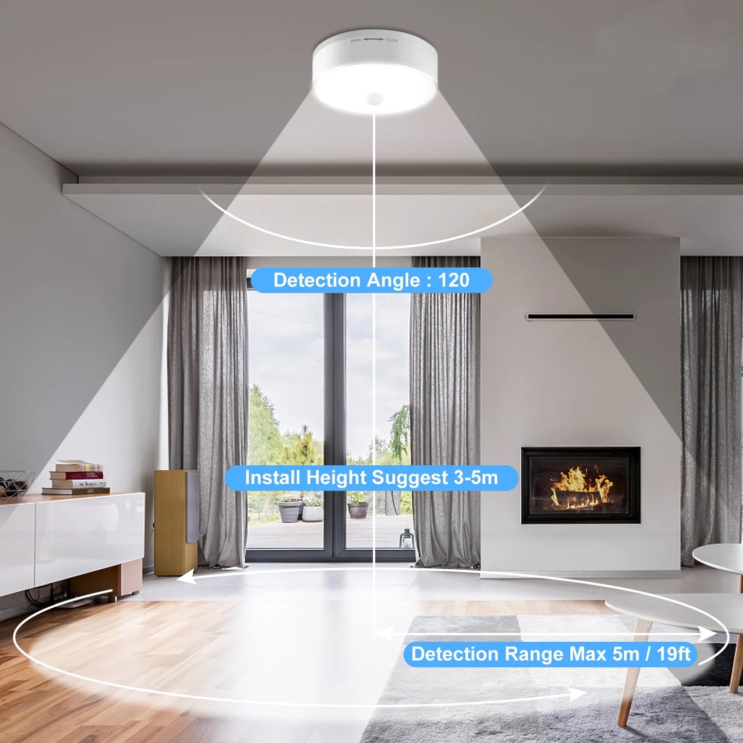 Wireless Motion Sensor LED Ceiling Light | Battery-Powered, Cordless Safety Light