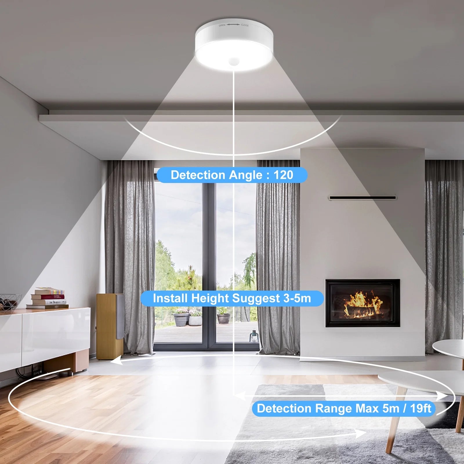 Wireless Motion Sensor LED Ceiling Light | Battery-Powered, Cordless Safety Light