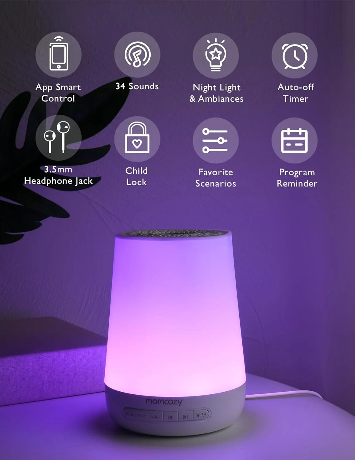 Smart Baby Sound Machine with Night Light | White Noise, App Control & Sleep Trainer
