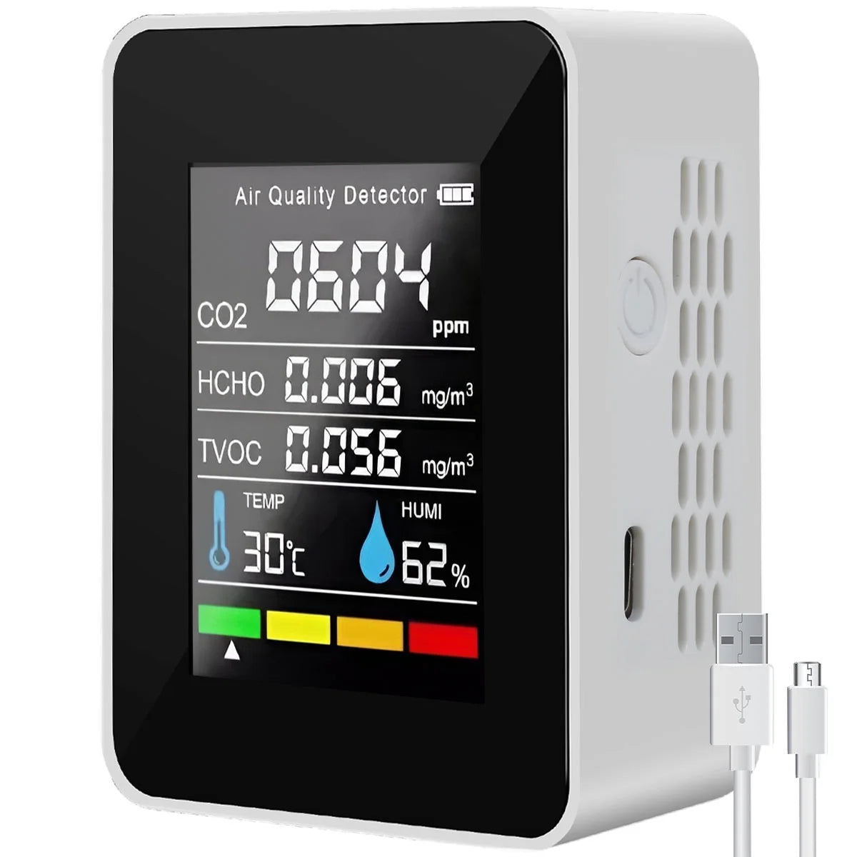 5-in-1 Indoor Air Quality Monitor | Portable CO2, TVOC, HCHO & Temp/Humidity Meter