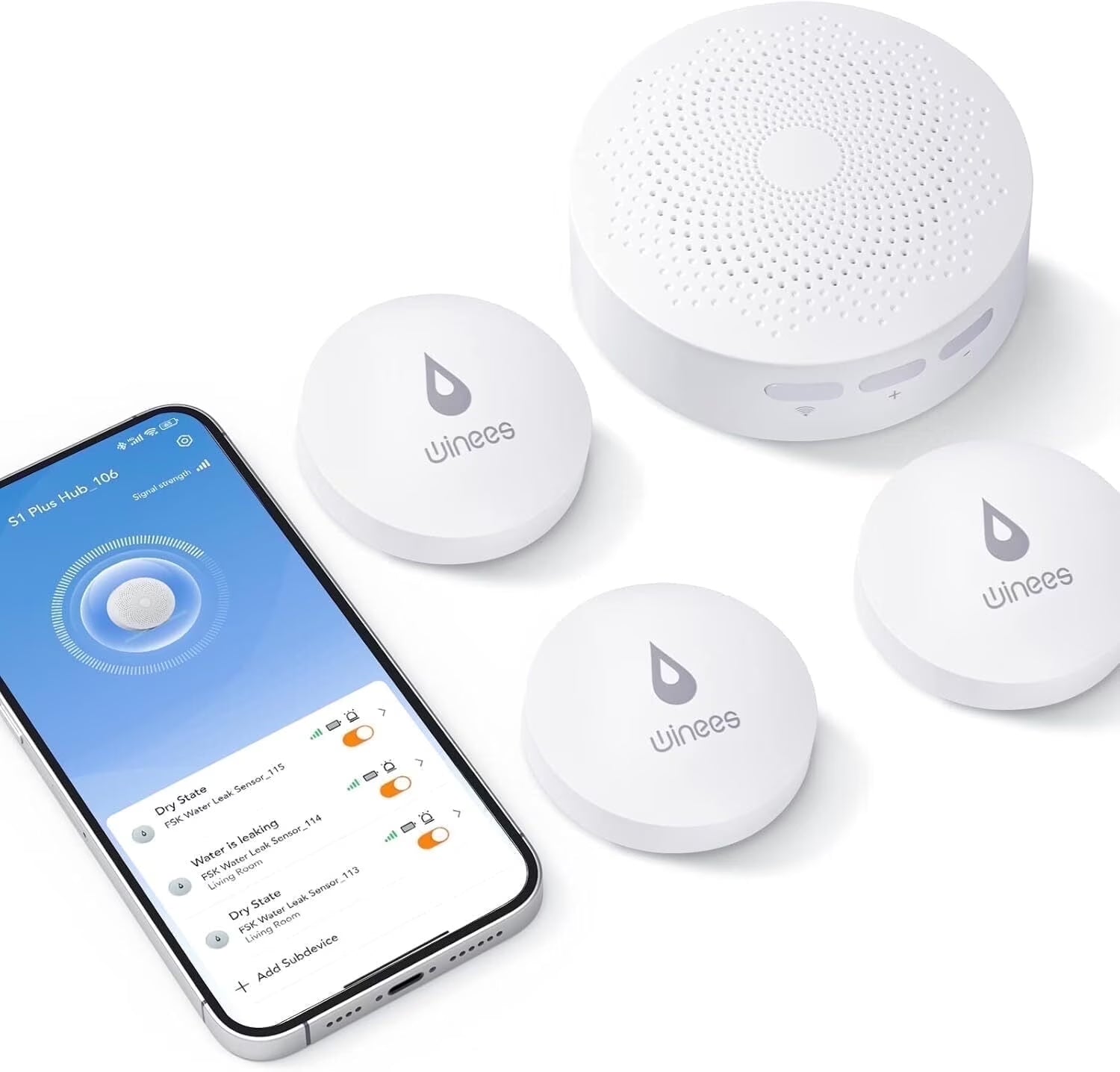 Wi-Fi Water Leak Detector Alarm (3-Pack) w/ Hub | SMS & Email Leak Alerts for Home Safety