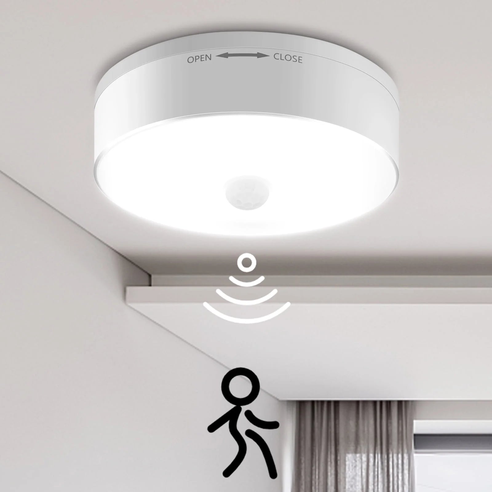 Wireless Motion Sensor LED Ceiling Light | Battery-Powered, Cordless Safety Light