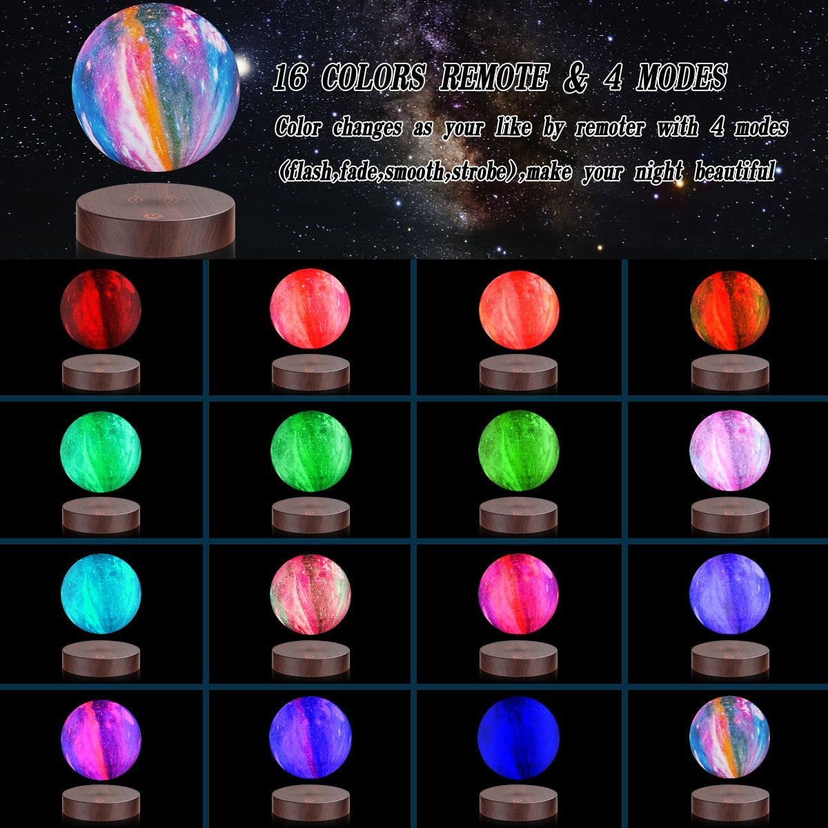 3D Levitating Moon Lamp - 16 Color LED Floating Desk Light | Unique Gift
