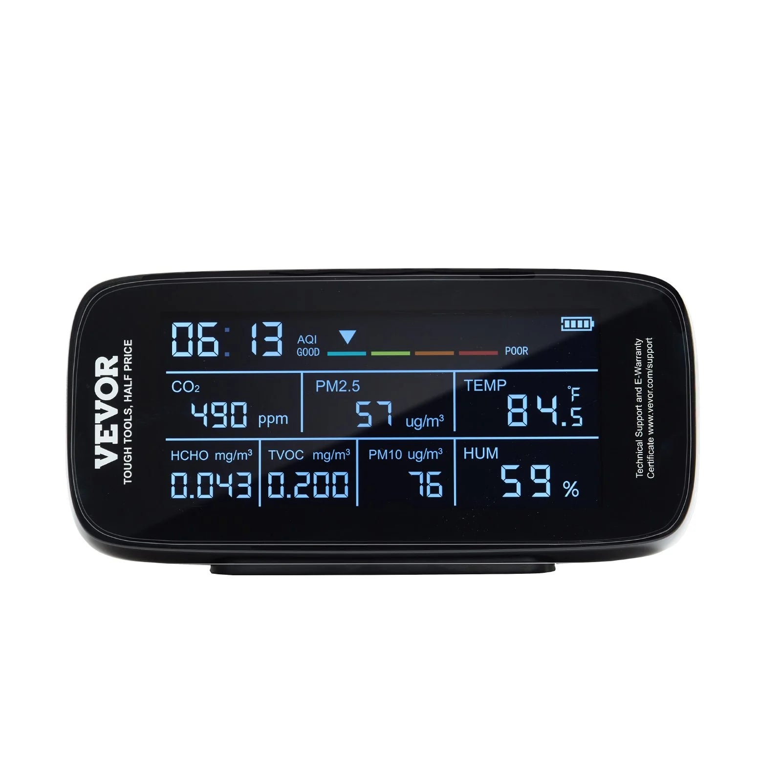 VEVOR 9-in-1 Professional Air Quality Monitor | CO2, PM2.5/PM10 Particle Counter, HCHO/TVOC Tester